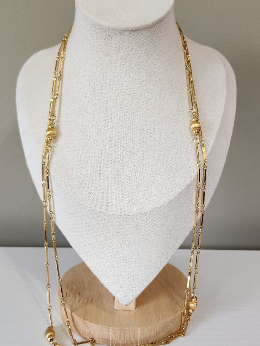 Vintage Monet Gold Tone Triple Strand Station Necklace Signed 52"